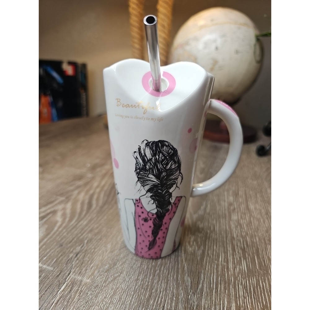 New Ofz 480ml Trend Mug With Lid and Spoon Large Capacity Coffee Tea 12*8.5*16